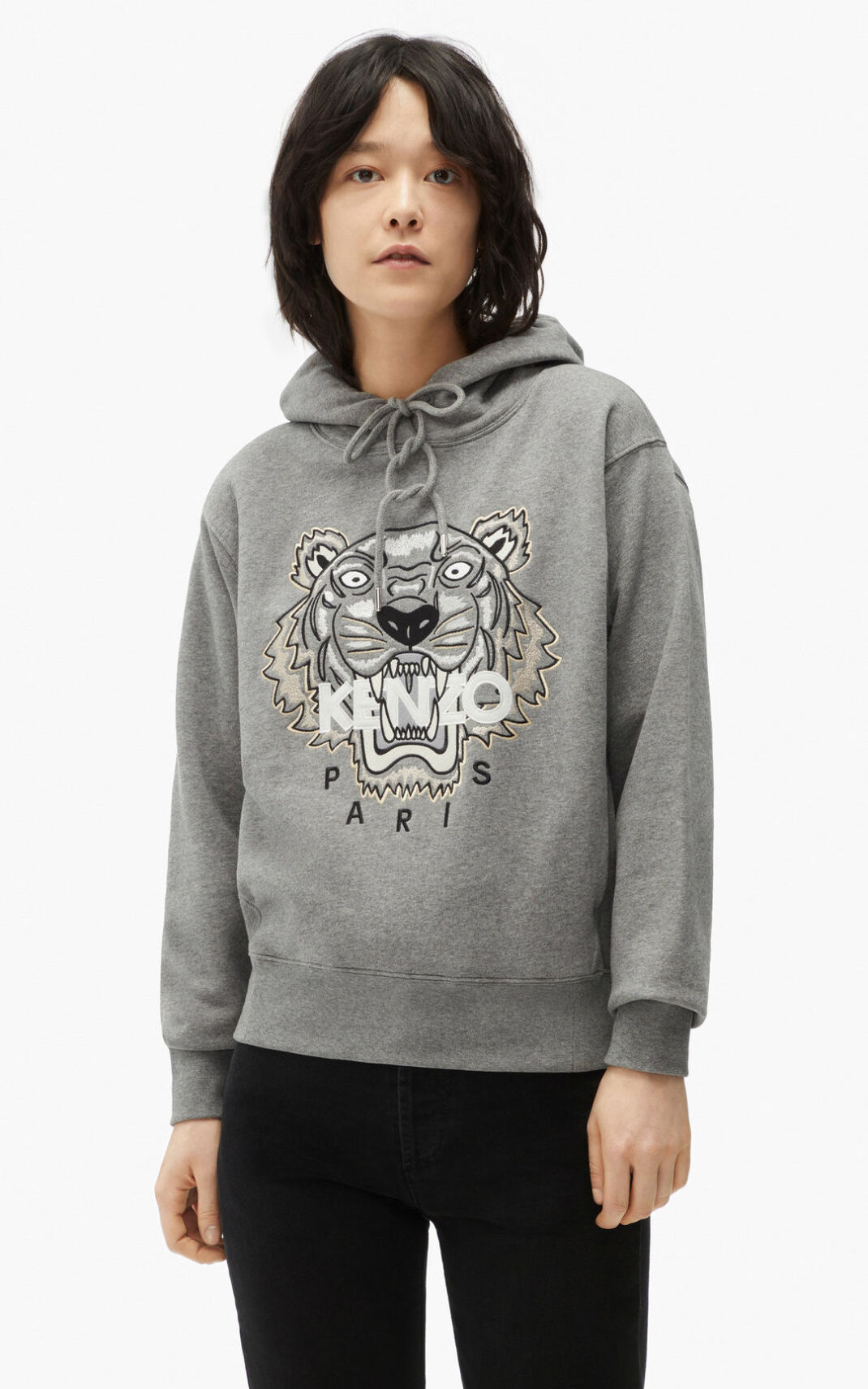 Sweat A Capuche Kenzo Tiger Femme Grise | NUYV-06894